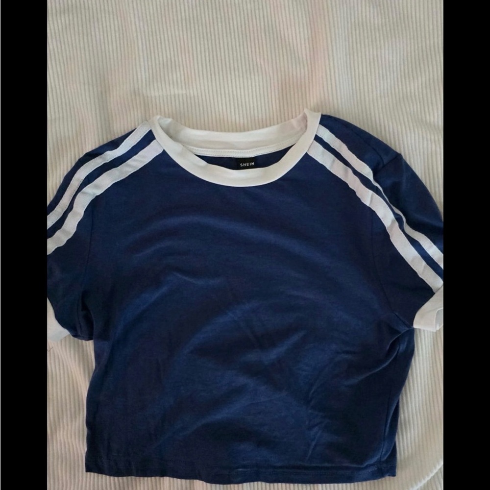 SHEIN Navy Blue Tee with White Trim